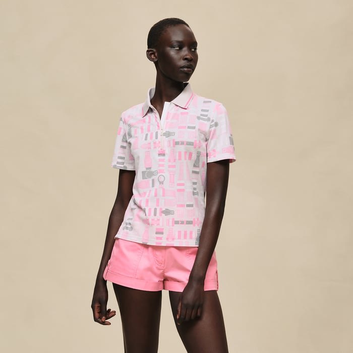 Gris Pierre De Lune "Bride a Bloc" Micro Zipped Polo Shirt