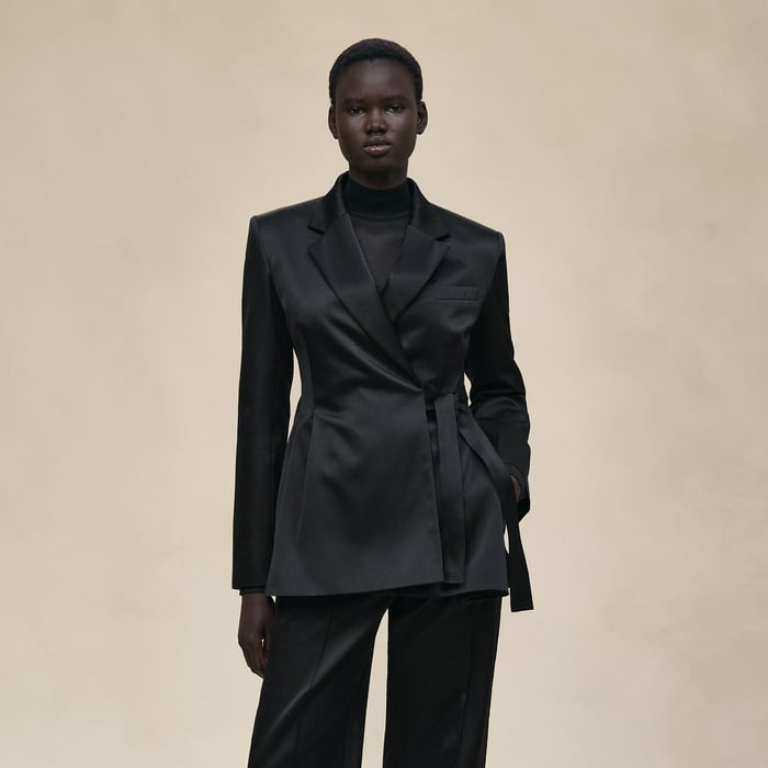 Noir Suit Jacket With Knotted Waist