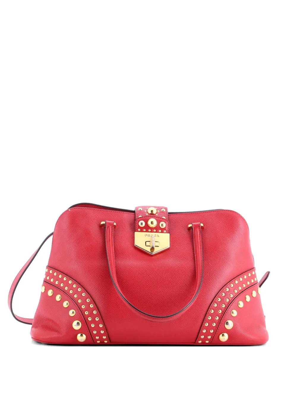 Convertible Turnlock Dome Studded Saffiano Leather Medium satchel