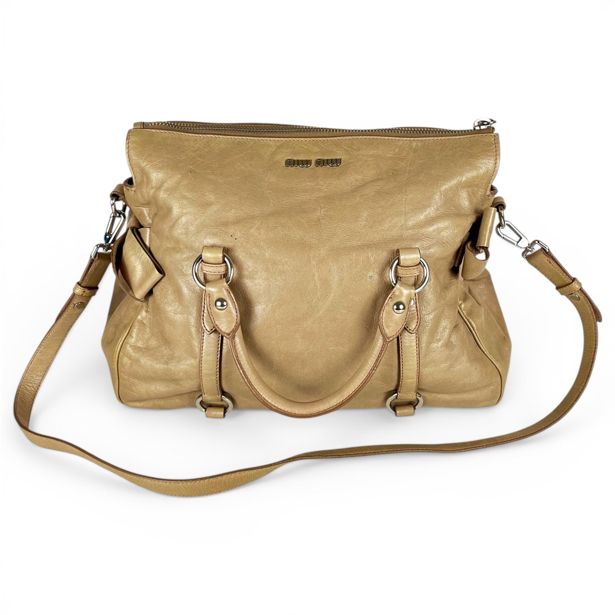 Bow bag leather handbag