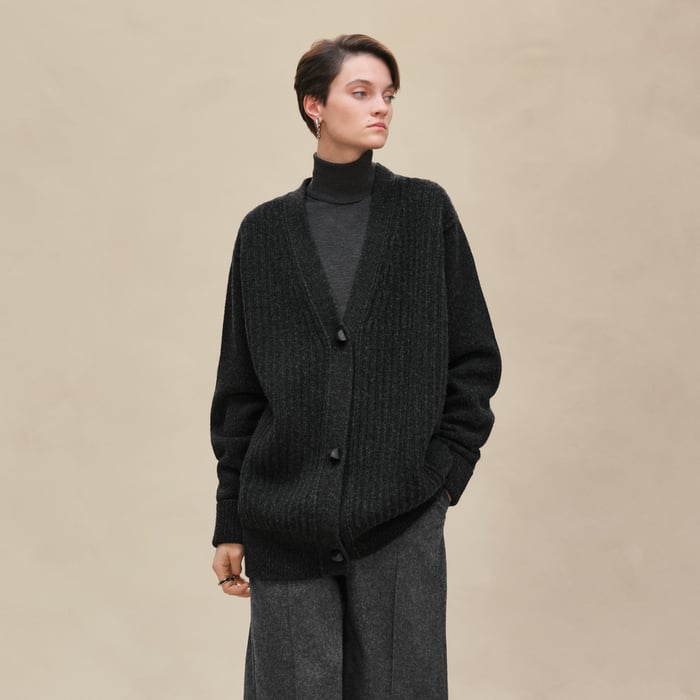 Gris Volcanique Thick Long-sleeve Cardigan