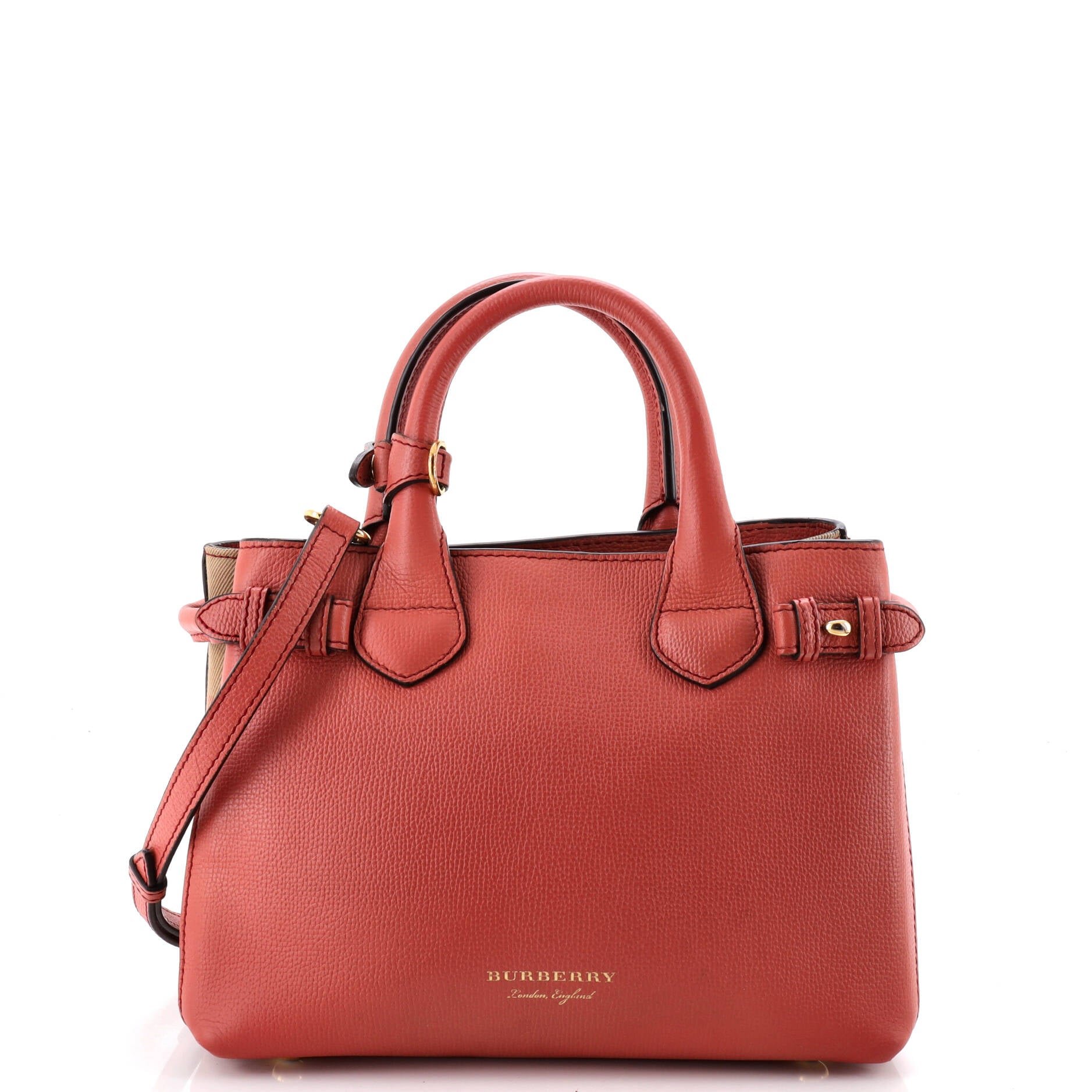 Banner Tote Leather and House Check Canvas Small