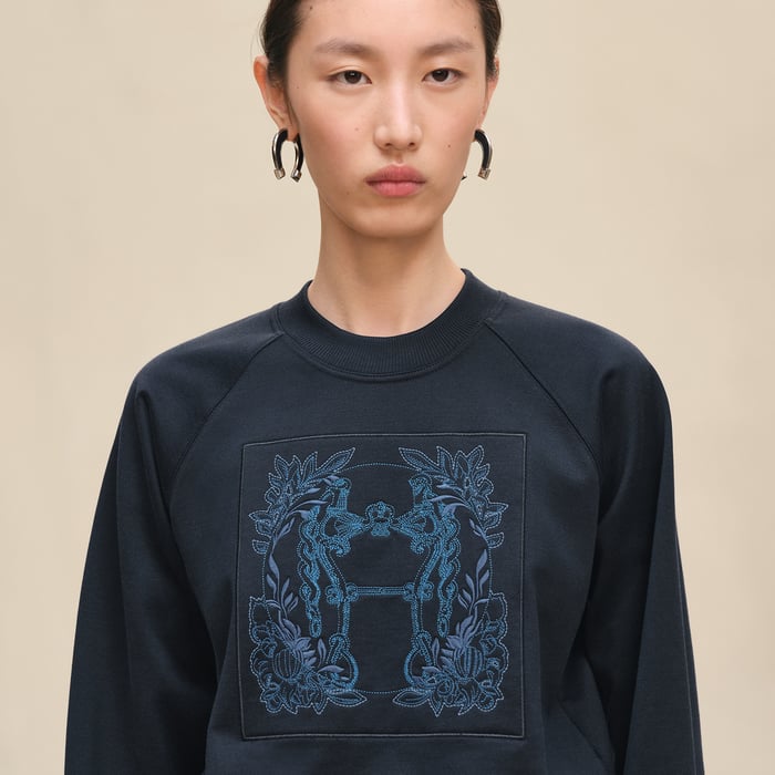 Bleu Marine "Della Cavalleria" Raglan Sleeve Embroidered Sweatshirt