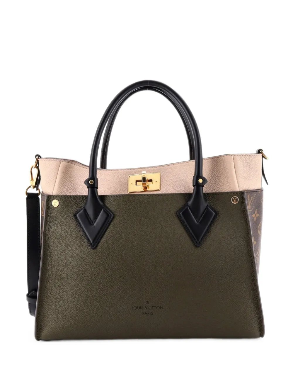 On My Side Leather with Monogram Canvas MM tote bag