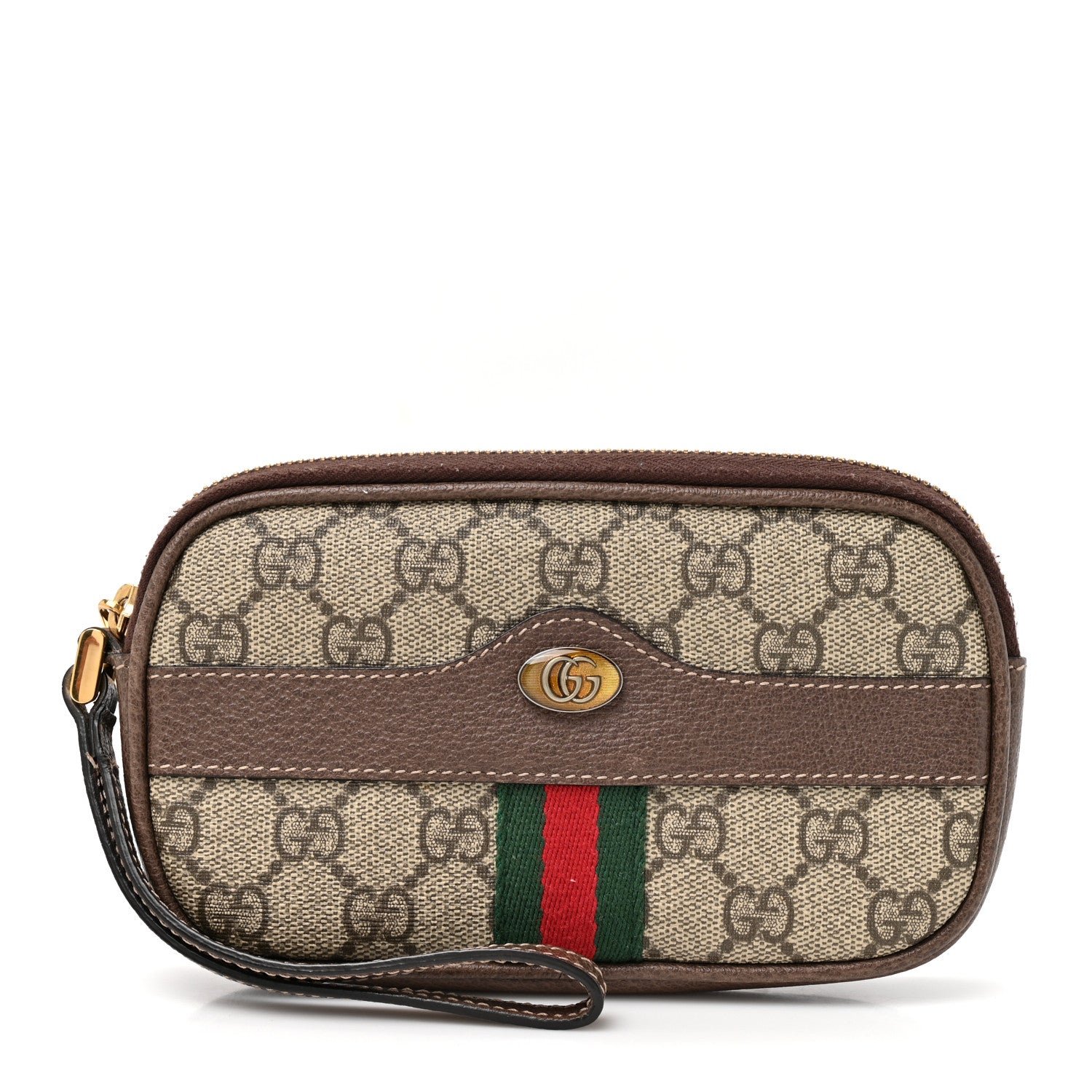 Gucci GG Supreme Monogram Ophidia Phone Case Wristlet Brown Brown