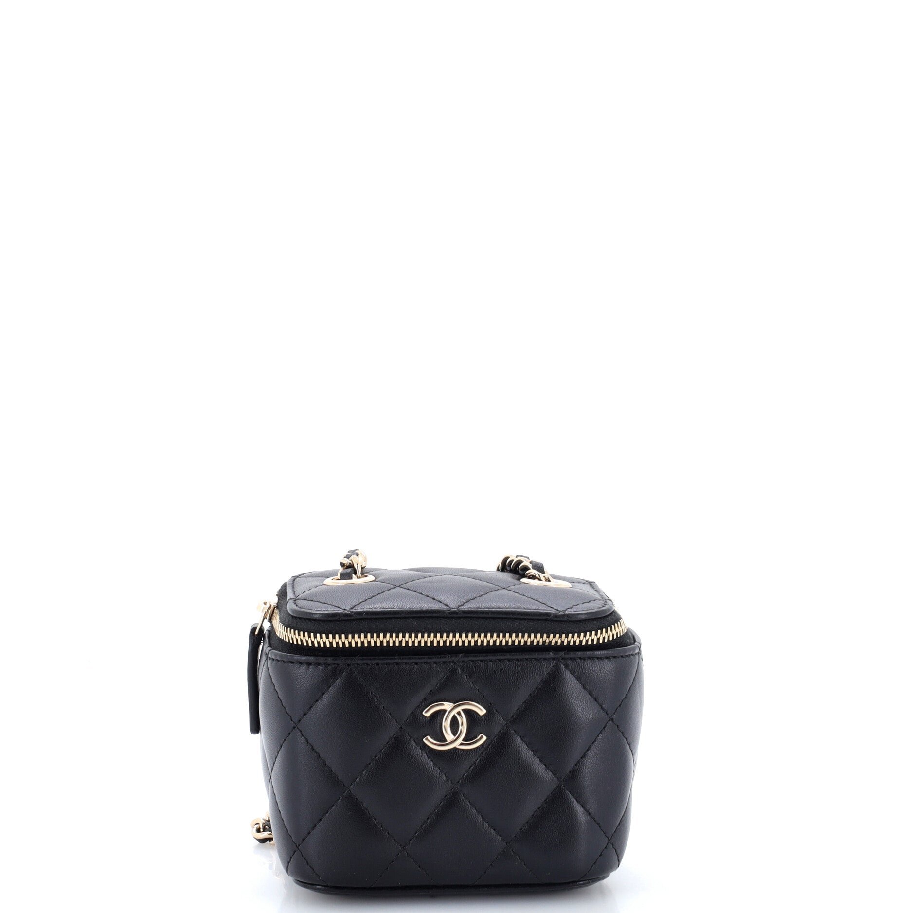 Camellia Bow Vanity Case with Chain Quilted Lambskin Mini