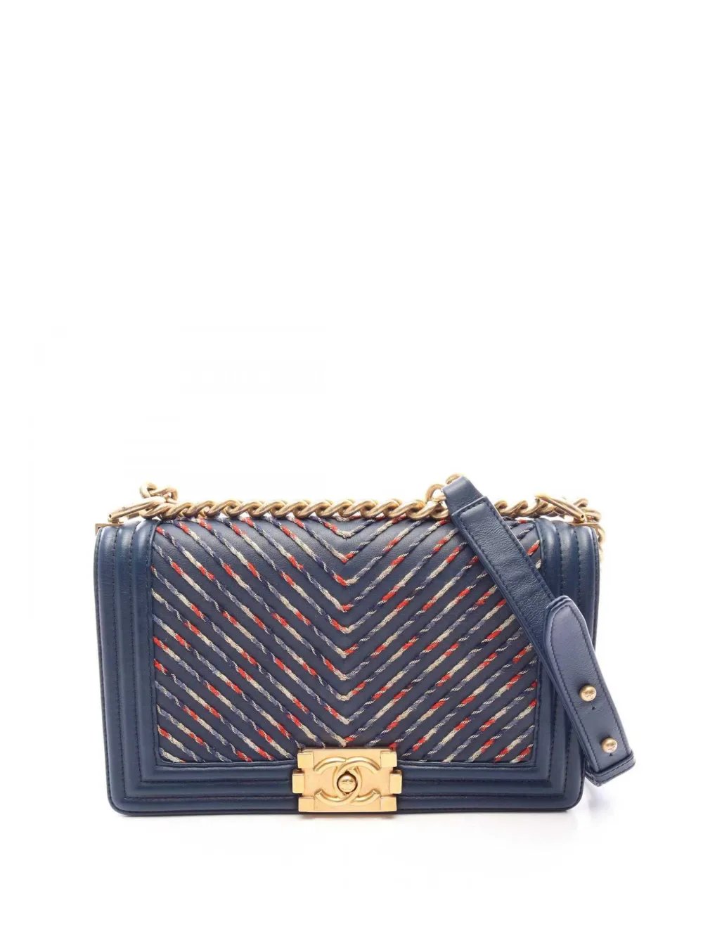 2019 Medium Chevron Lambskin Embroidered Boy Flap shoulder bag
