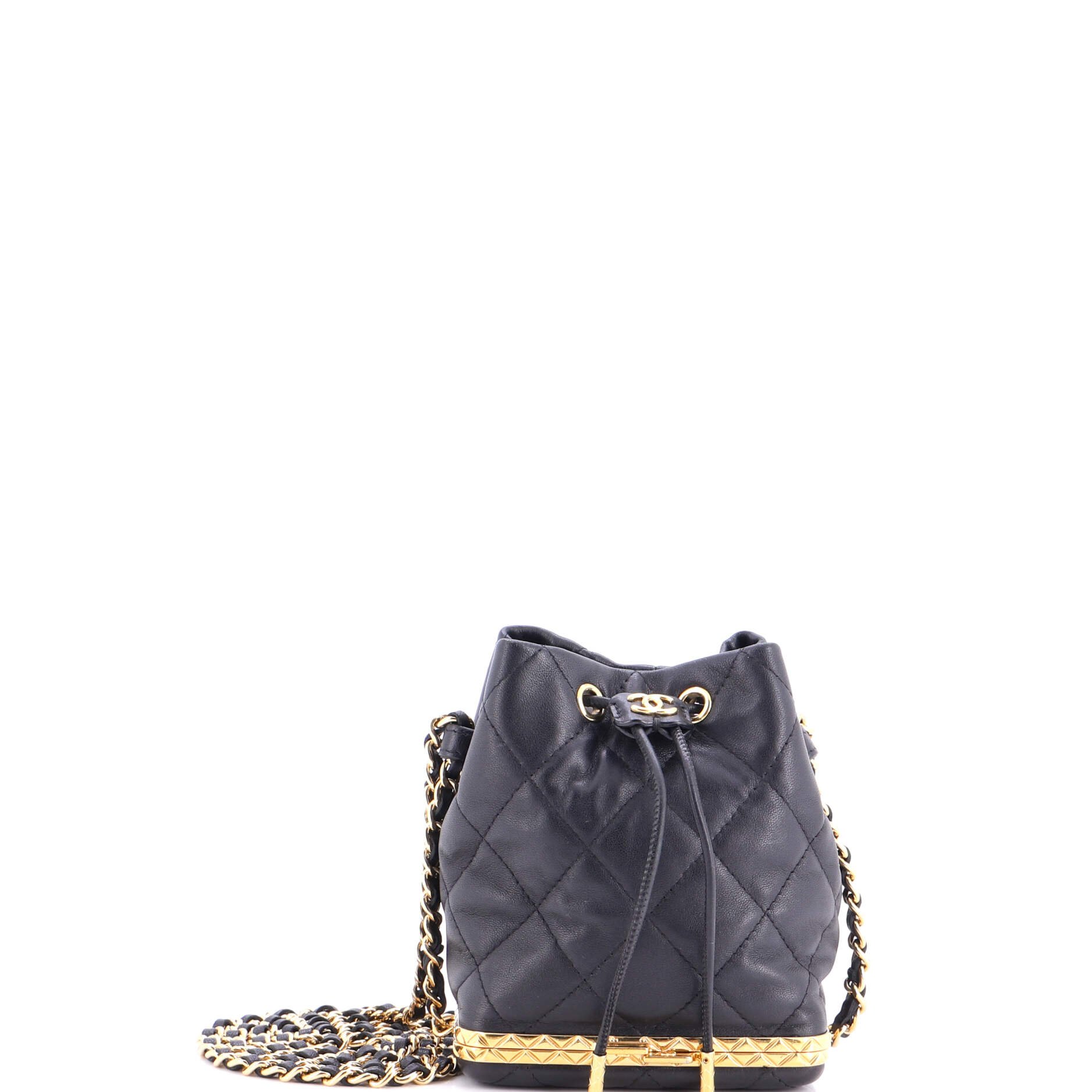 Lock Frame Bucket Bag with Chain Quilted Lambskin Small