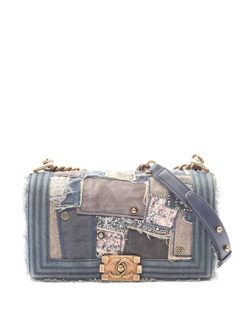 2015-2016 Old Medium Patchwork Denim Boy Flap crossbody bag