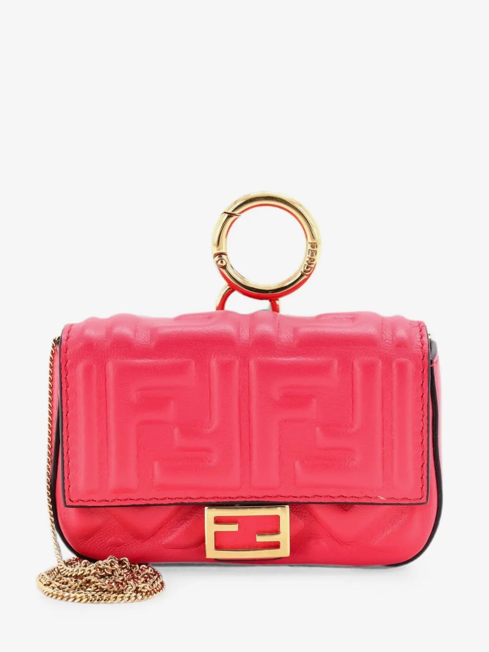 Chain Baguette Charm Bag Zucca Embossed Leather Nano crossbody bag