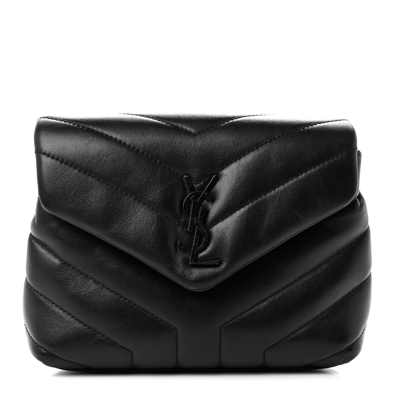 Saint Laurent Calfskin Y Quilted Monogram Monochrome Toy Loulou Crossbody Bag Black
