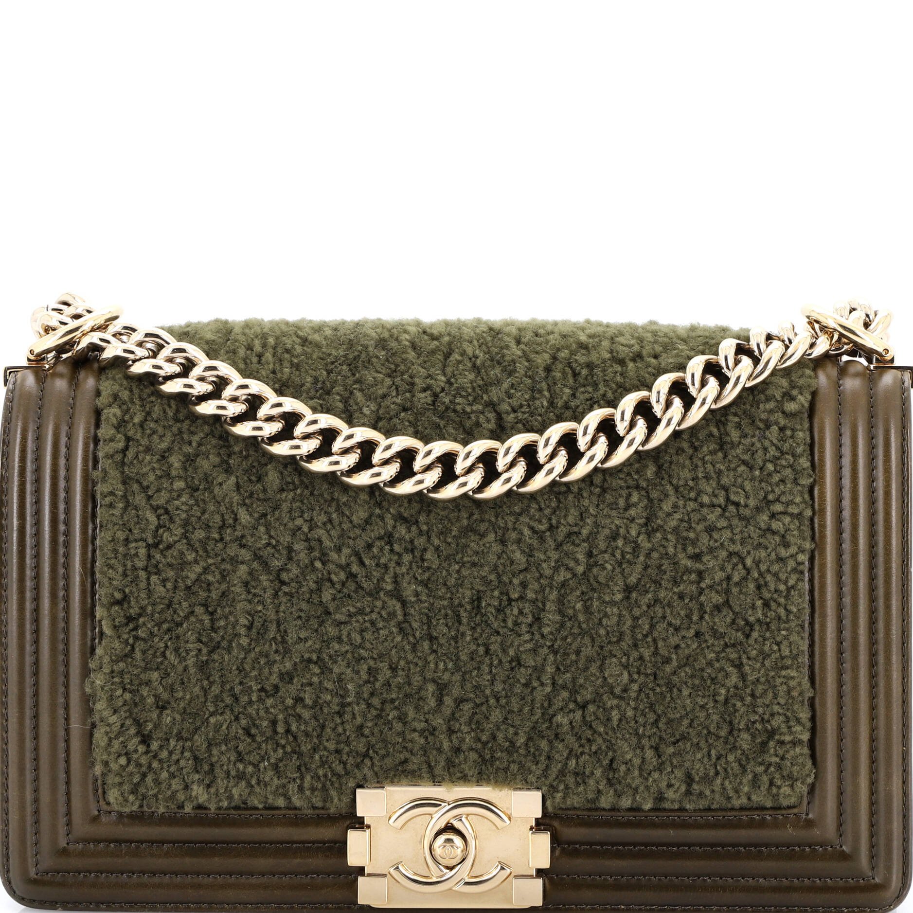 Chanel Boy Flap Bag Shearling with Leather Old Medium