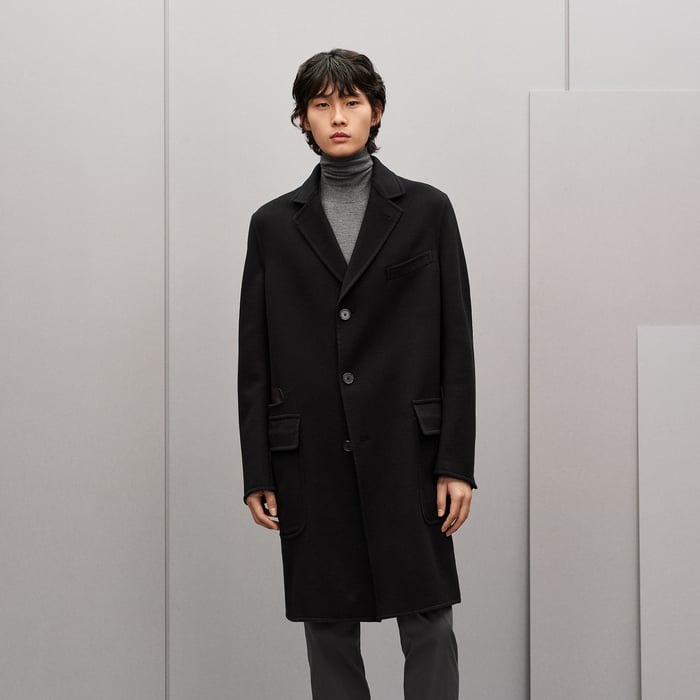 Noir Emile Cashmere Coat With Leather Details