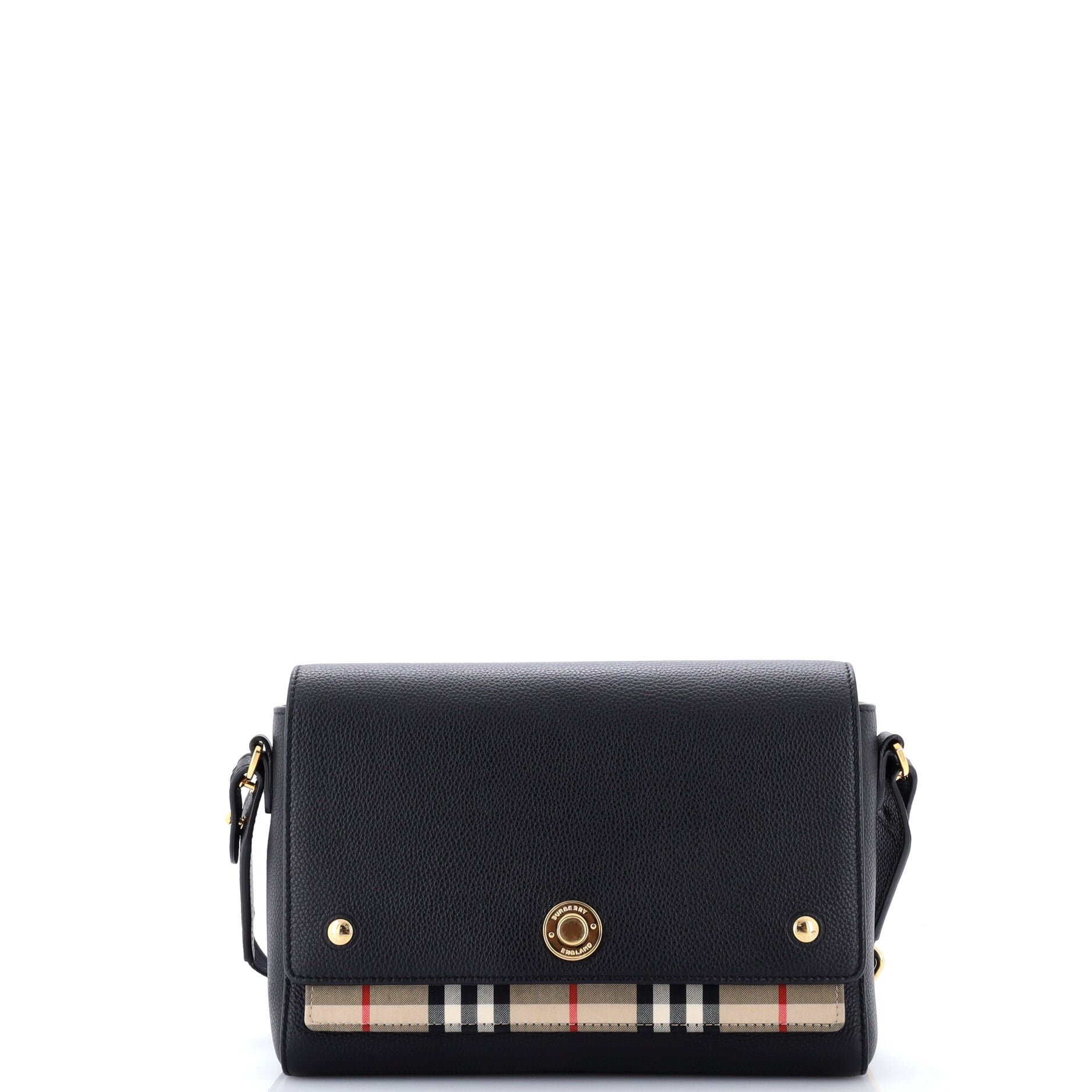 Note Crossbody Bag Leather with Vintage Check Canvas Medium