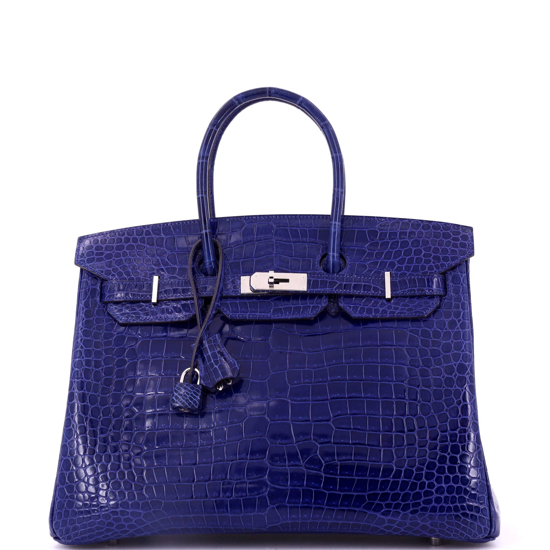 Hermes Birkin Handbag Bleu Electrique Shiny Porosus Crocodile with Palladium Hardware 35
