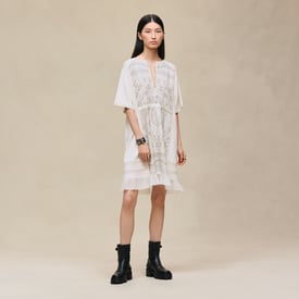 "Aux Champs en Fleurs Raye" short-sleeve dress