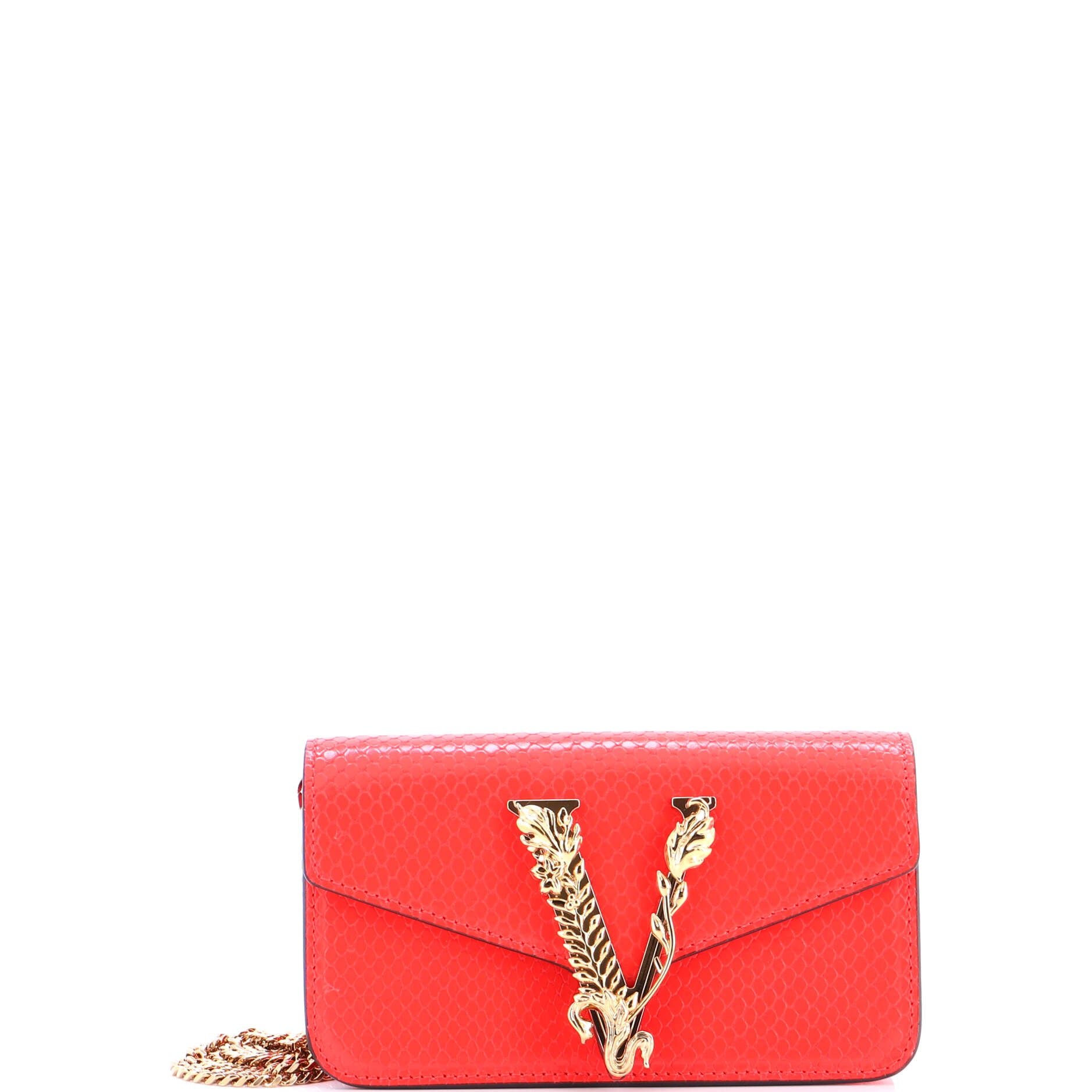Versace Virtus Clutch on Chain Lizard Embossed Leather