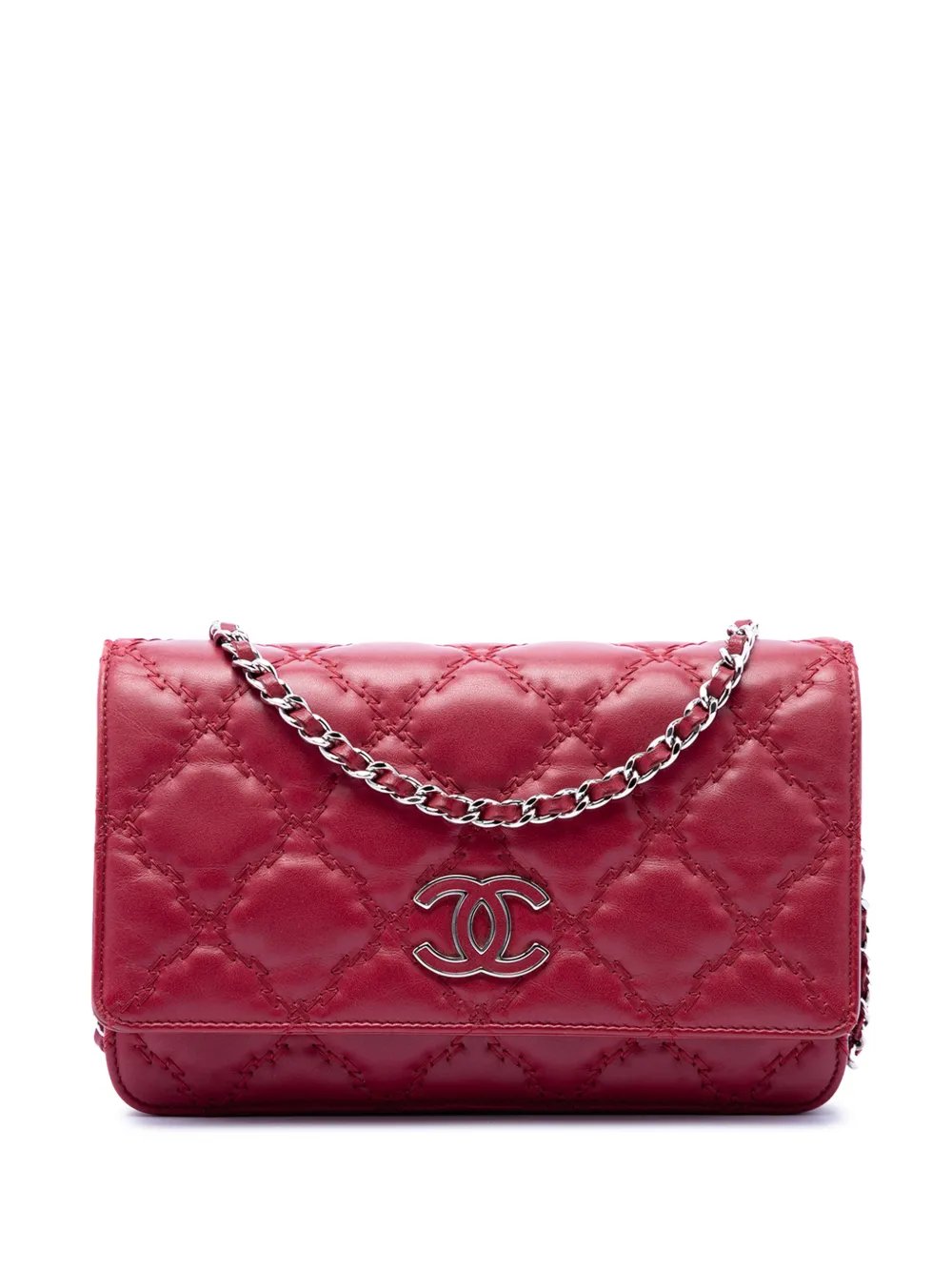 2012-2013 CC Quilted Calfskin Double Stitch Hamptons Wallet on Chain crossbody bag