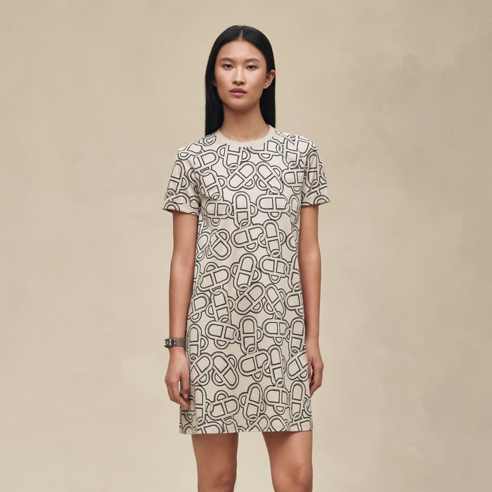 Beige Pierre d'Istrie "Maillon Equestre" Flared Dress