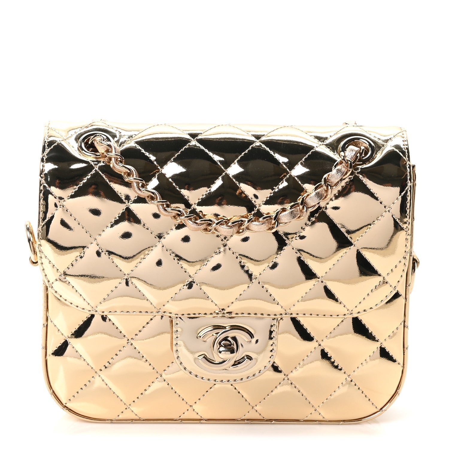 Chanel Mirror Calfskin Metallic Calfskin Quilted Hollywood Boulevard Flap With Star Coin Purse Gold
