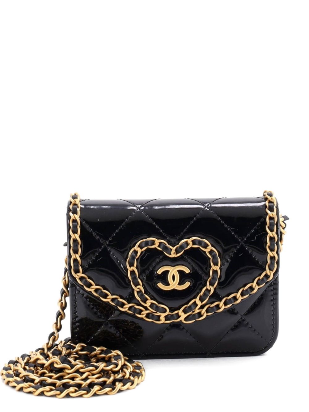 Heart Chain Flap Bag Quilted Patent Mini crossbody bag