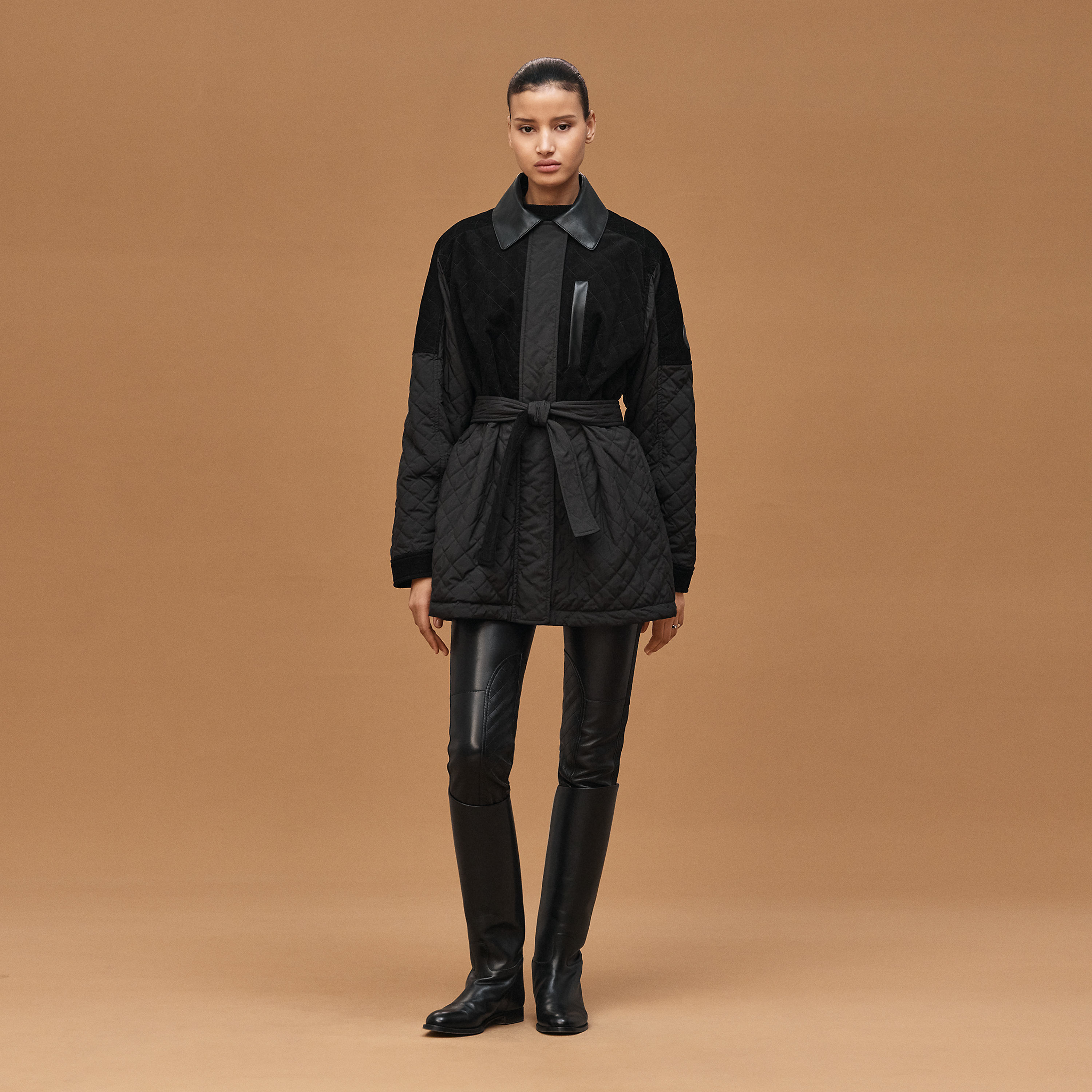 Mixed leather coat