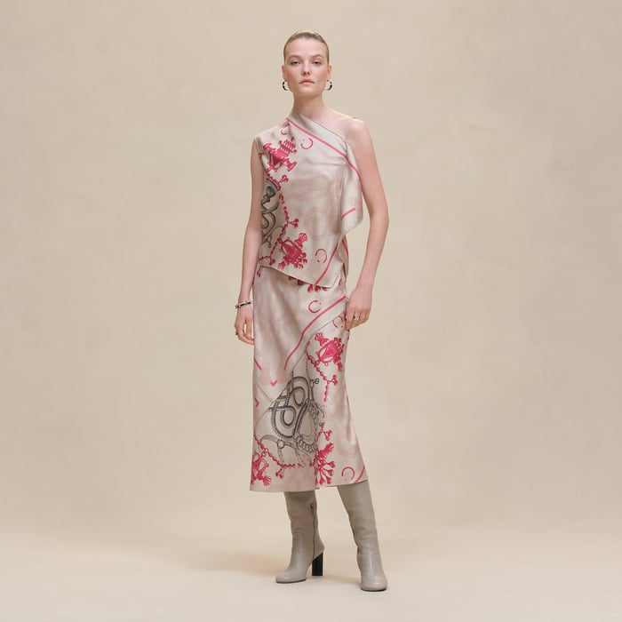 Beige Avoine "Palefroi Remix" Flowy Slanted Skirt