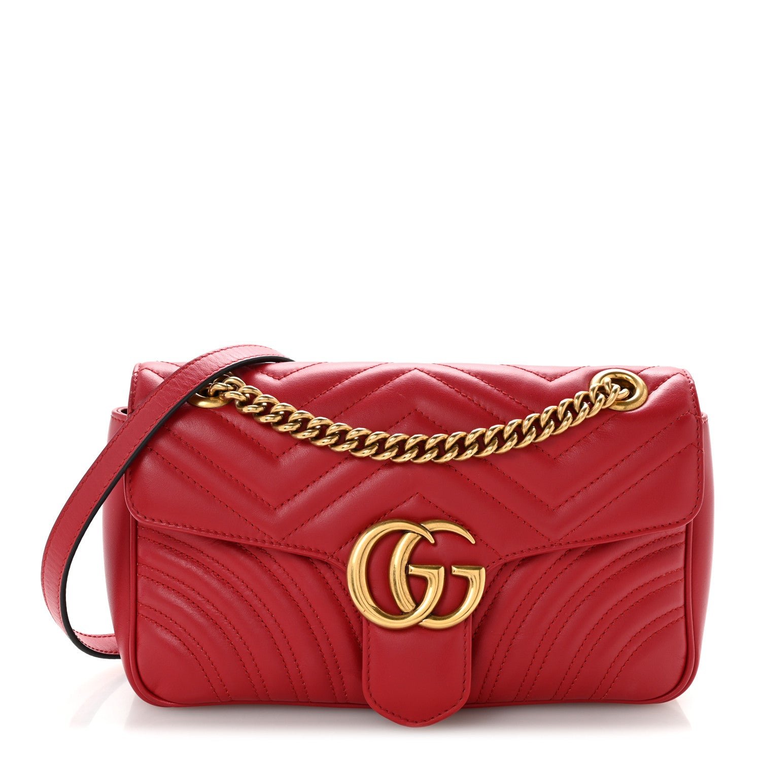 Gucci Calfskin Matelasse Small GG Marmont Shoulder Bag Hibiscus Red