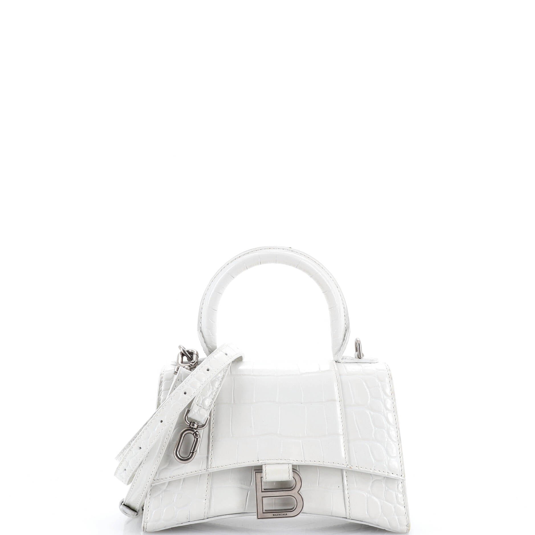 Balenciaga Hourglass Top Handle Bag Crocodile Embossed Leather XS