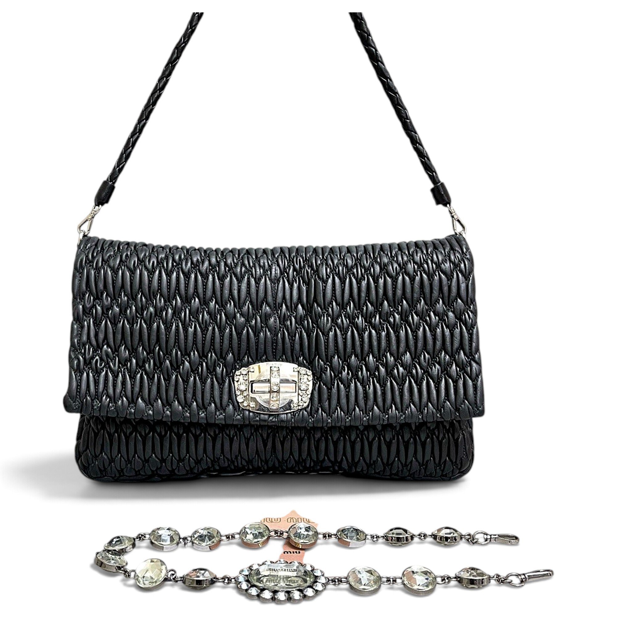 Miu Crystal leather handbag
