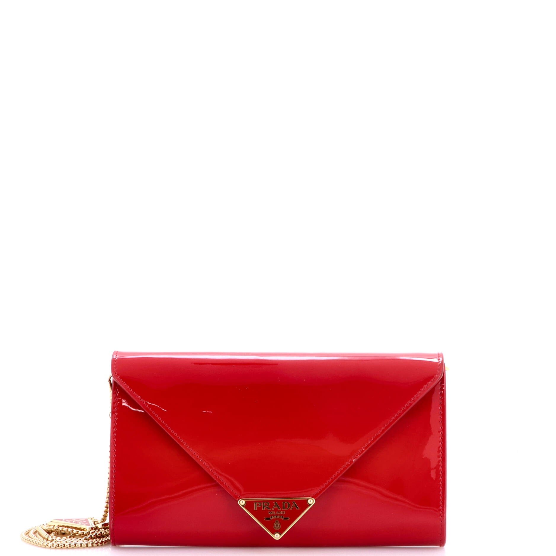 Triangle Logo Envelope Chain Clutch Patent Mini