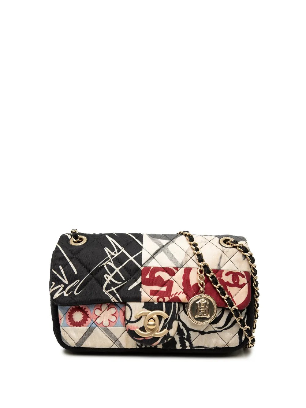 2014 Mini Rectangular Printed Nylon and Jersey Patchwork Single Flap shoulder bag