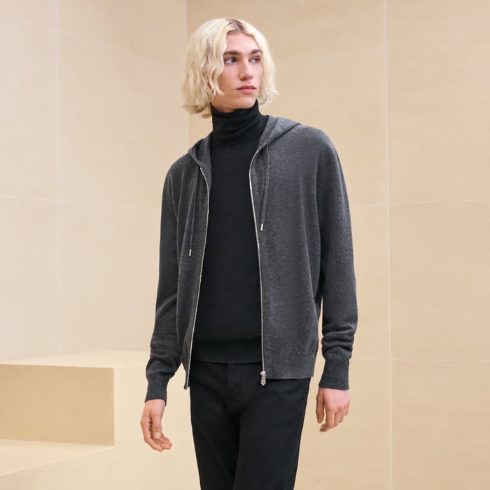 Anthracite Cashmere "Maillon Chaine d'Ancre" Hooded Jacket