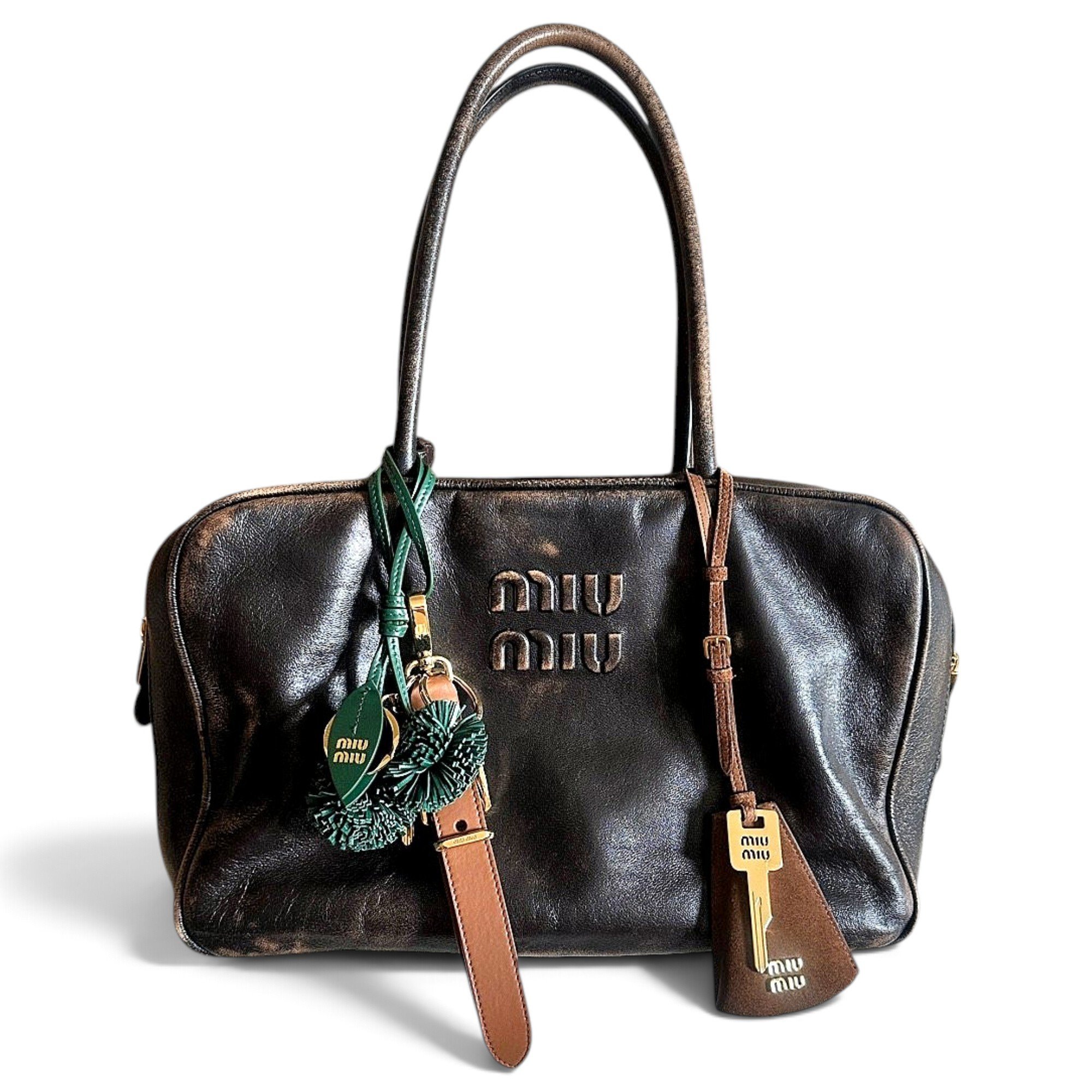 Miu Logo leather bowling bag
