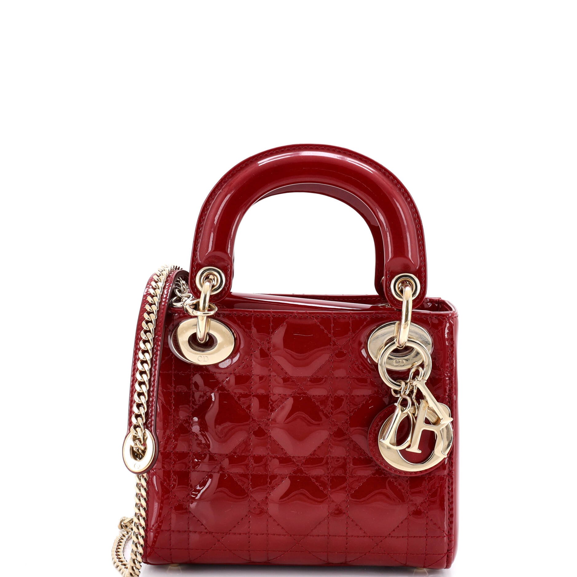 Dior Lady Dior Chain Bag Cannage Quilt Patent Mini