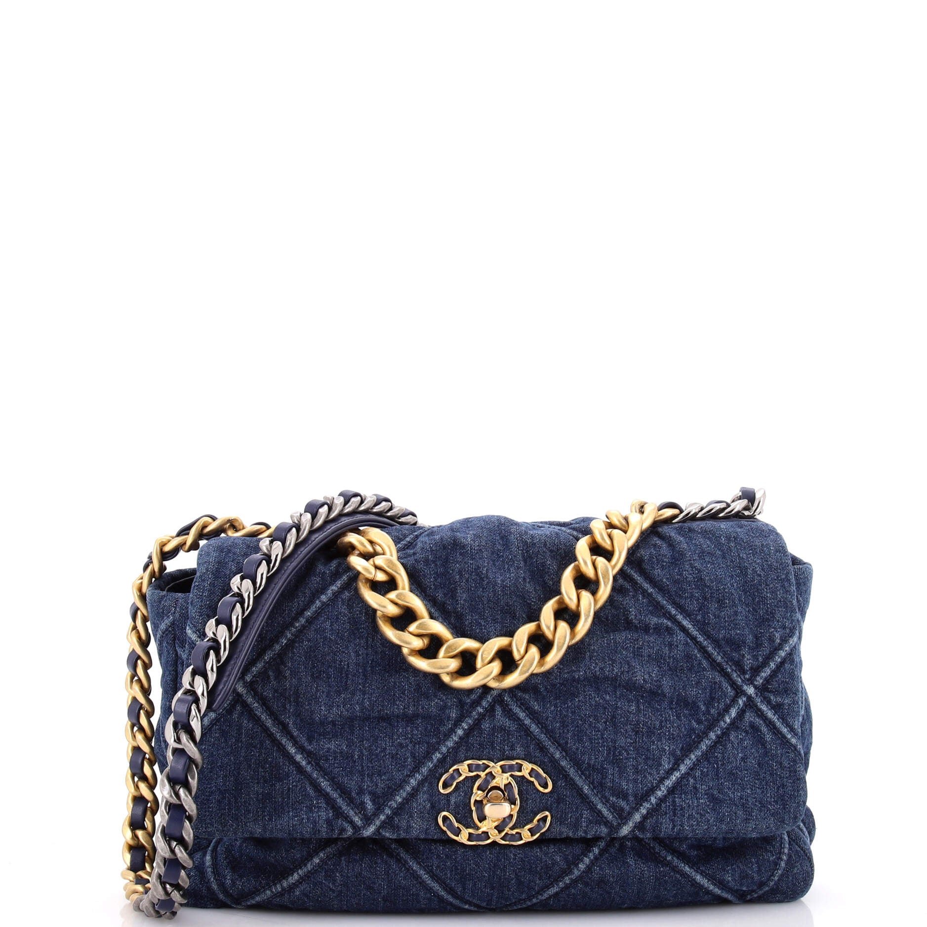 19 Flap Bag Quilted Denim Large