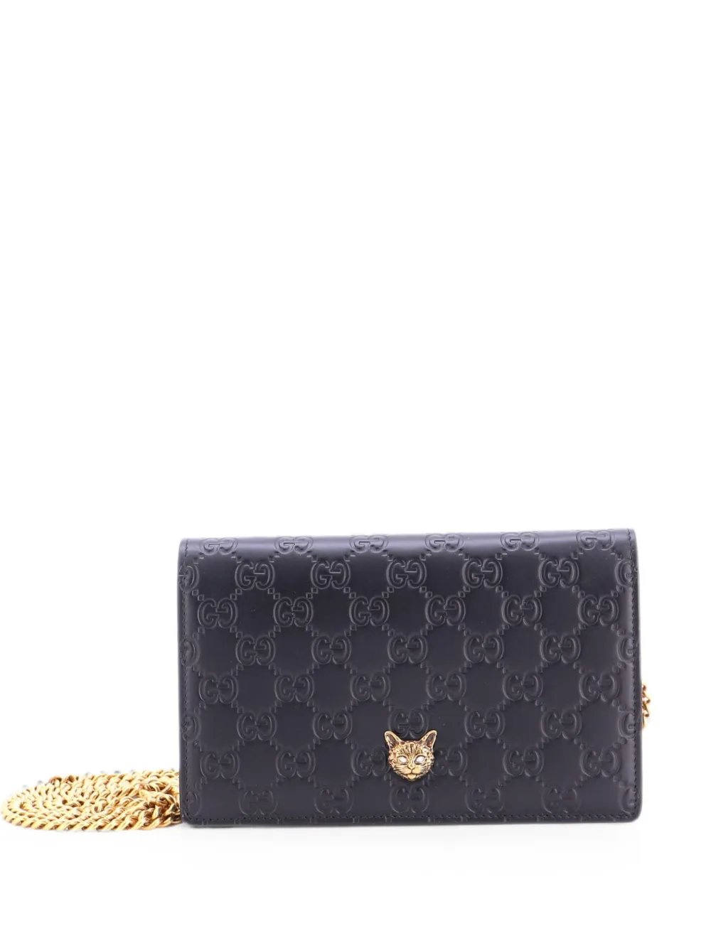 Crystal Cat Wallet on Chain Guccissima Leather crossbody bag