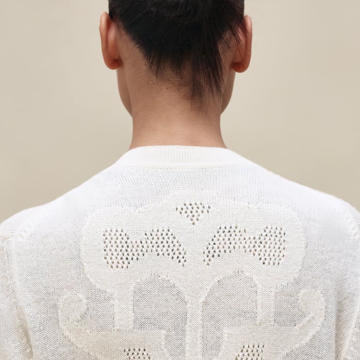 Blanc Naturel "l'Enseigne Du Sellier" Buttoned Cashmere Cardigan