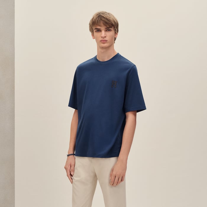 Indigo "H'Cheval" T-shirt With Leather Detail