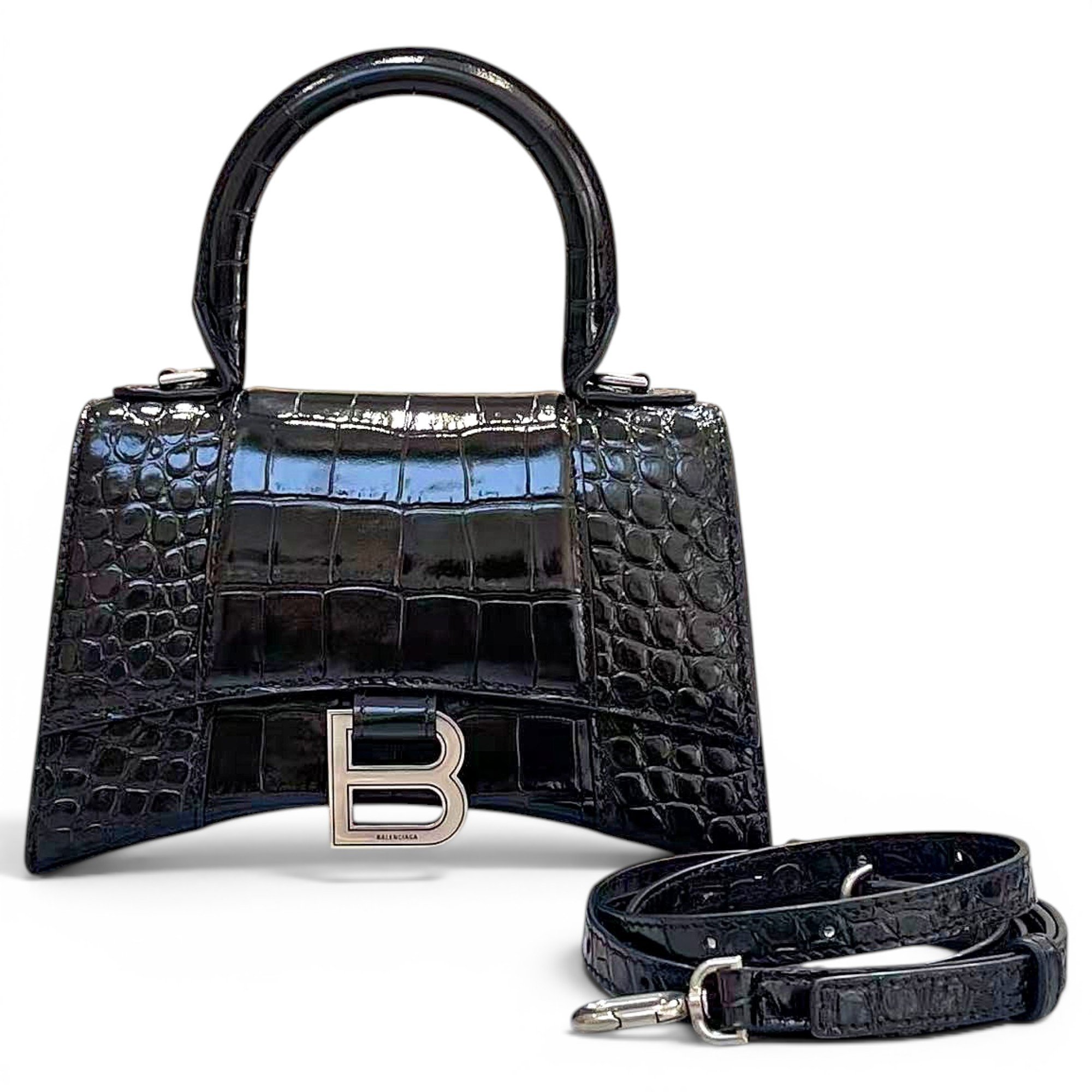 Hourglass leather handbag