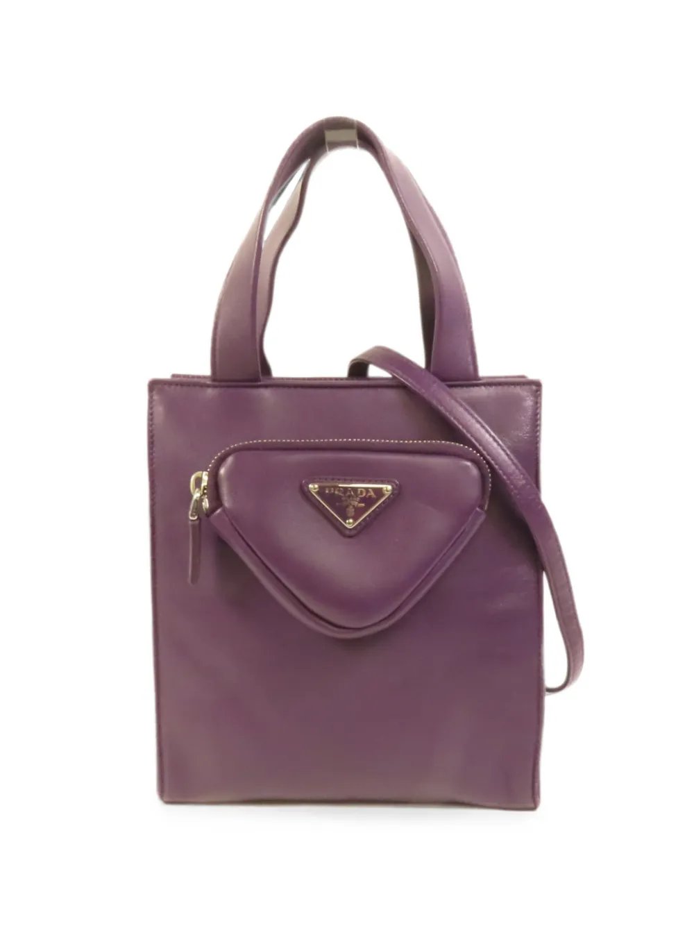 triangle-pouch leather tote bag