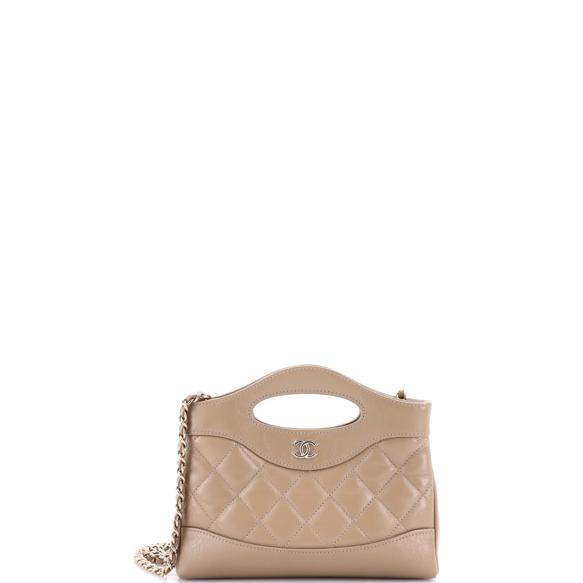 31 Shopping Bag Clutch with Chain Quilted Shiny Crumpled Calfskin Small
