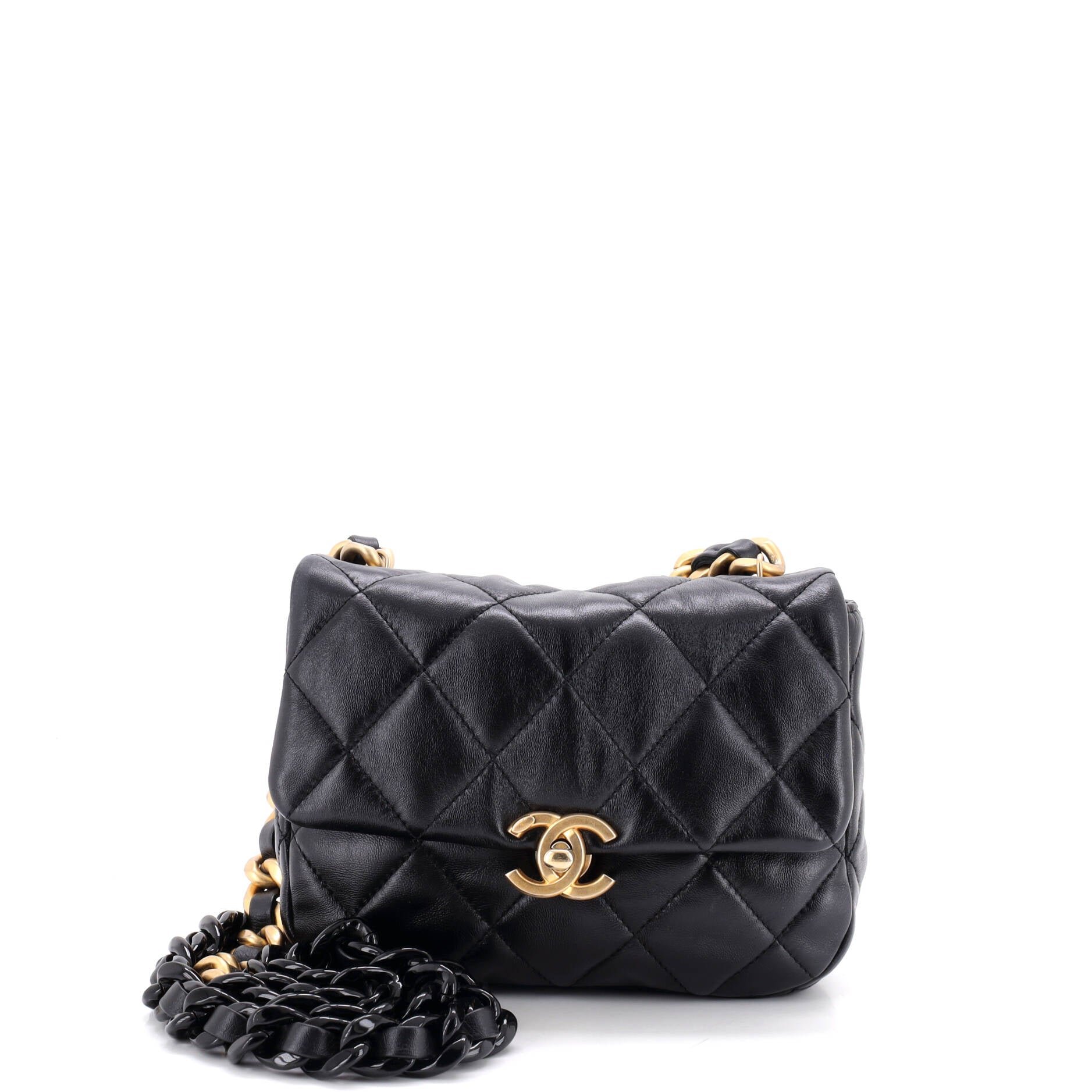 Lacquered Metal CC Flap Bag Quilted Lambskin Mini