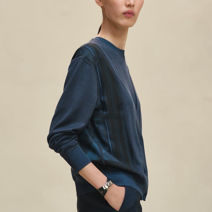 Bleu Encre "Coloriages De Jour" Short Long-sleeve Twillaine Cardigan
