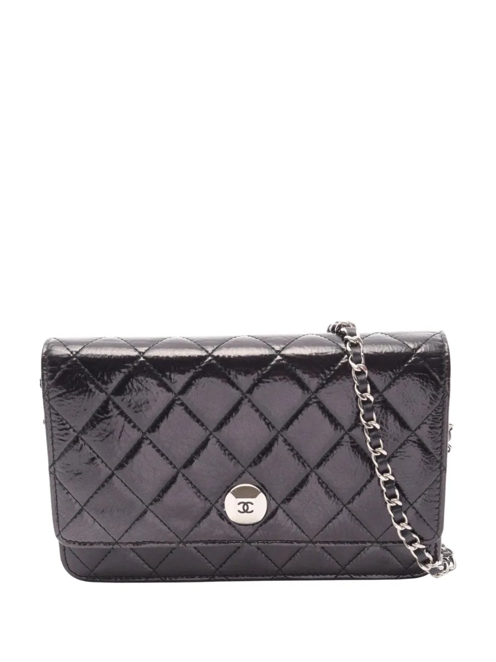 2018 CC Quilted Crinkled Patent Wallet On Chain crossbody bag