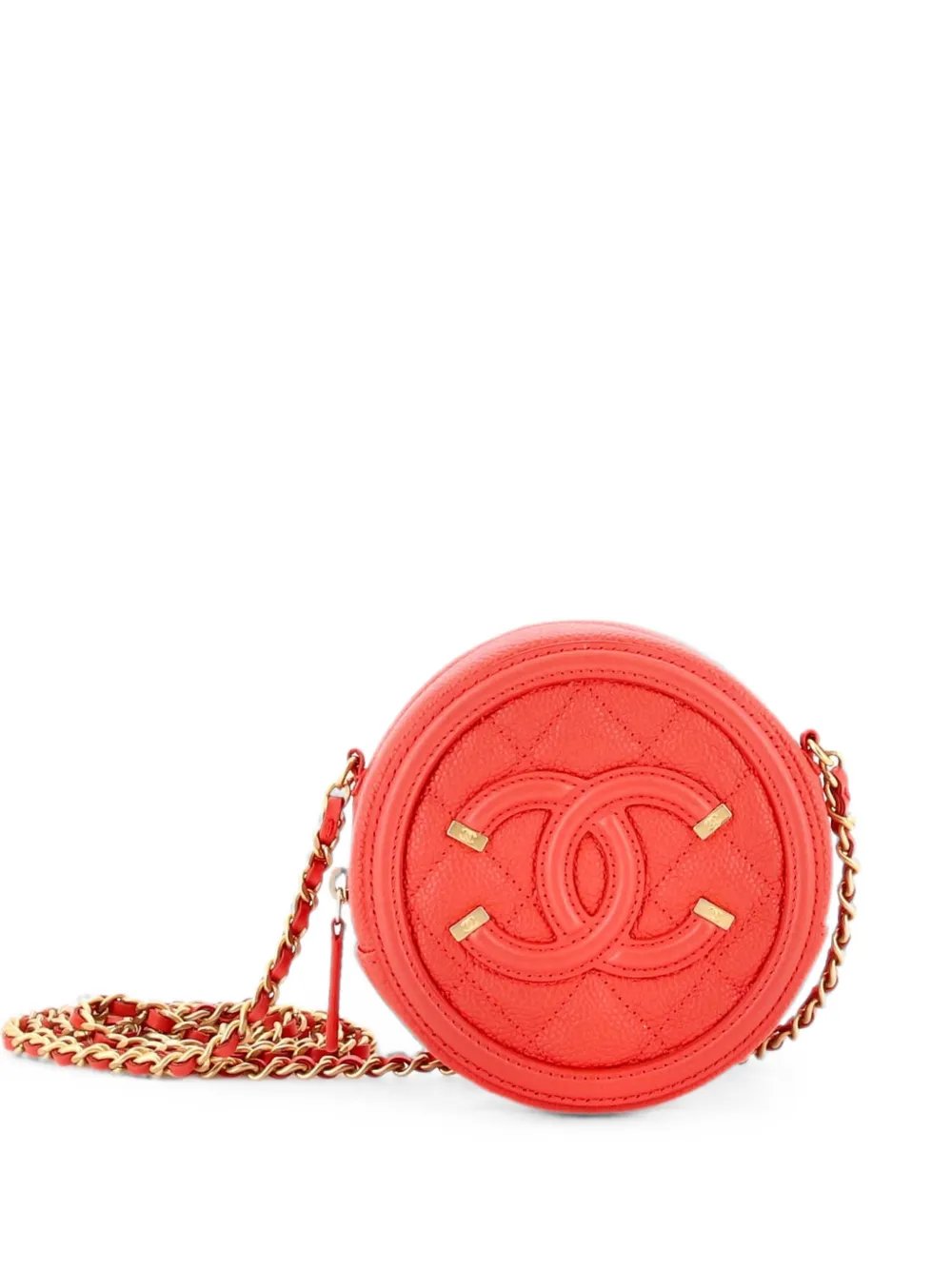 Filigree Round Clutch with Chain Quilted Caviar Mini crossbody bag