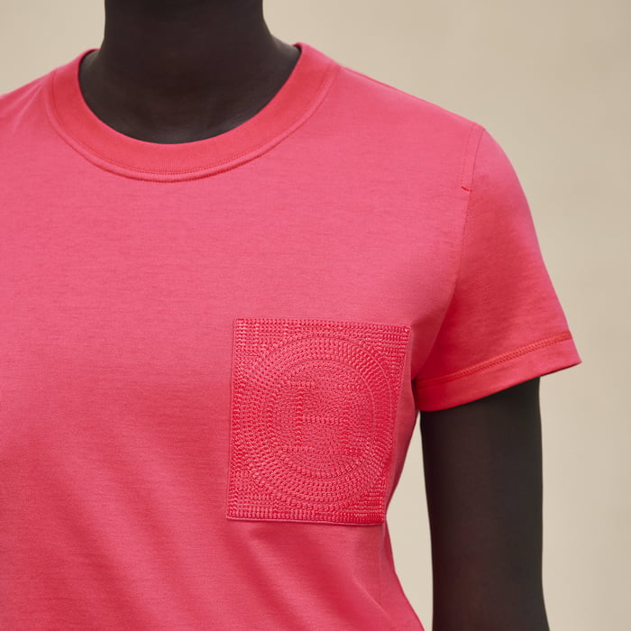Rose Pivoine T-shirt Droit Poche Brodée