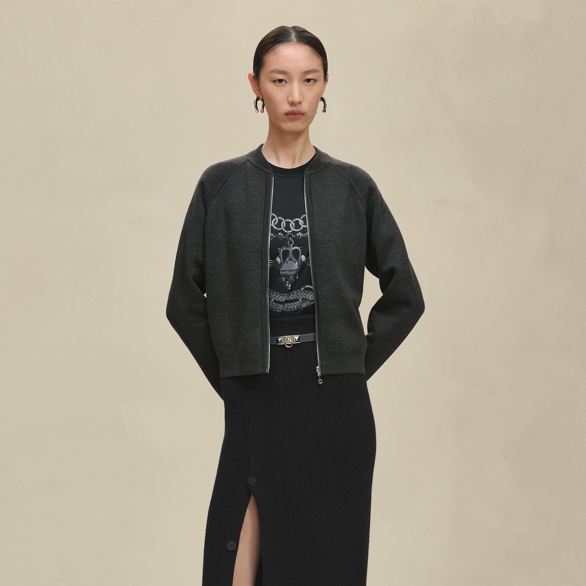 "H en Biais" long-sleeve reversible cardigan