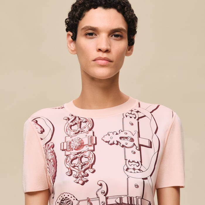 Rose Opaline "Ferronnerie Remix" Short-sleeve Twillaine Sweater