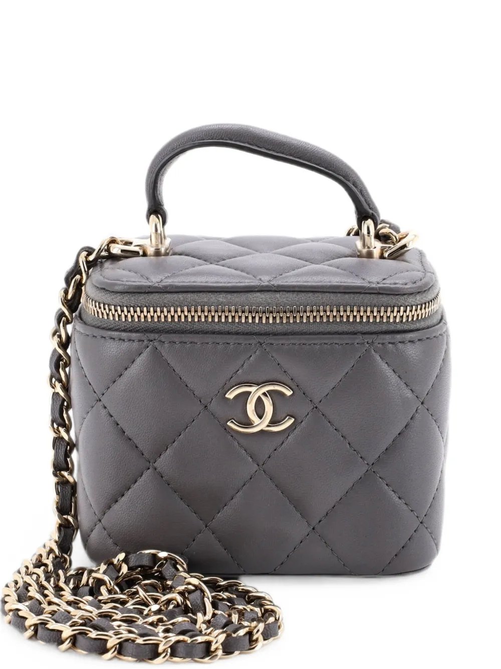 Classic Top Handle Vanity Case with Chain Quilted Lambskin Mini crossbody bag